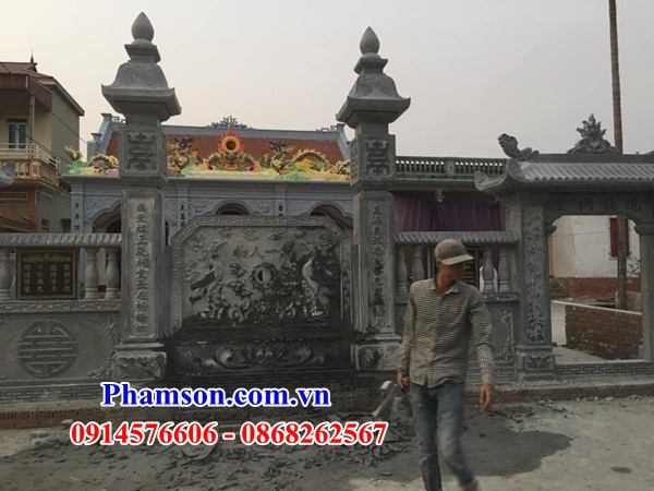 06 Mẫu cổng đá xanh tự nhiên tam quan tứ trụ đình đền chùa miếu nhà thờ từ đường dòng họ gia tộc tổ tiên đẹp bán tại Trà Vinh