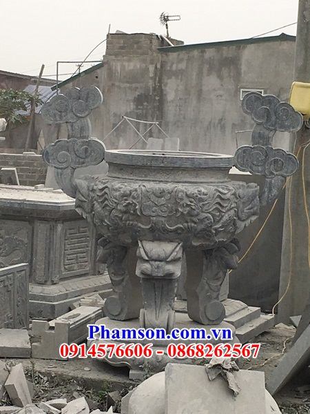 07 Lư đỉnh hương đèn đá ninh bình tự nhiên hình tròn lắp đình đền chùa miếu nghĩa trang khu lăng mộ mồ mả gia đình dòng họ tổ tiên bố mẹ đẹp bán tại Thanh Hóa