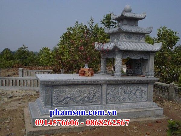 07 Mộ mồ mả đá xanh hai mái ông bà bố mẹ gia đình dòng họ đẹp bán tại Cao Bằng
