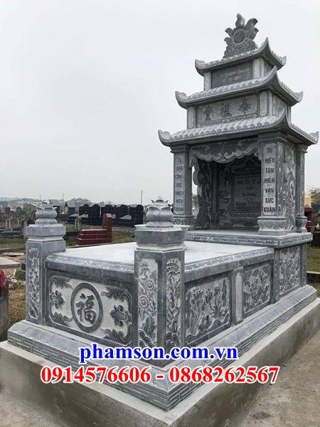 07 Mộ mồ mả gia đình dòng họ ông bà bố mẹ ba mái bằng đá tự nhiên nguyên khối đẹp bán tại Tuyên Quang