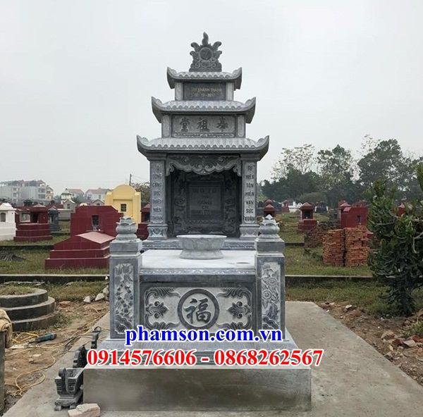 07 Mộ mồ mả gia đình dòng họ ông bà bố mẹ ba mái bằng đá xanh đẹp bán tại Tuyên Quang