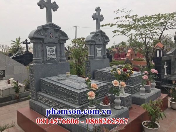 07 Mộ nghĩa trang khu lăng mồ mả cất giữ để hũ tro hài cốt gia đình ông bà bố mẹ đá tự nhiên nguyên khối công giáo đạo thiên chúa đẹp bán tại Cần Thơ