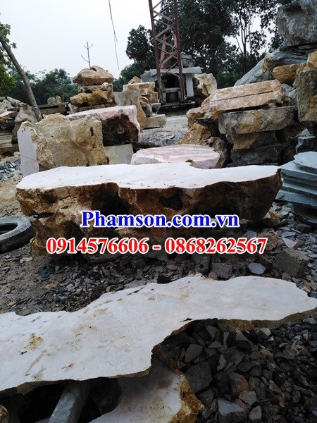08 Bộ bàn ghế bằng đá tự nhiên nguyên khối sân vườn biệt thự tiểu cảnh đẹp bán tại Quảng Ninh