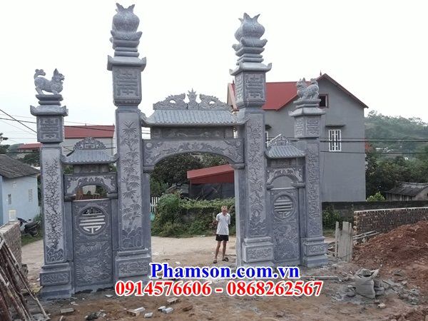 08 Mẫu cổng đá xanh ninh bình tam quan tứ trụ đình đền chùa miếu nhà thờ từ đường gia đình dòng họ ông bà tổ tiên đẹp bán tại Bắc Ninh