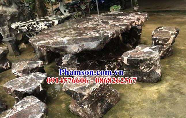 09 Bộ bàn ghế đá tự nhiên nguyên khối sân vườn biệt thự tiểu cảnh đẹp bán tại Thái Bình