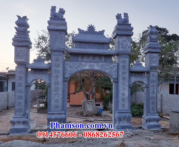 09 Mẫu cổng đá tự nhiên nguyên khối tam quan tứ trụ đình đền chùa miếu nhà thờ từ đường gia đình dòng họ tổ tiên đẹp bán tại Bắc Giang