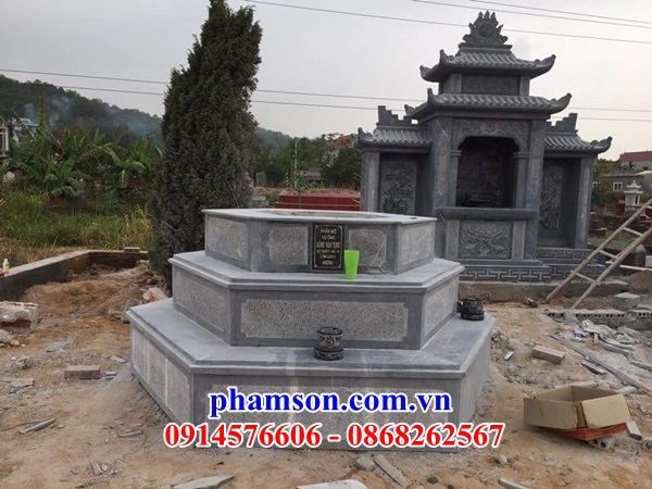 09 Mộ mồ mả đá tự nhiên nguyên khối hình lục lăng bát giác ông bà bố mẹ ba má đẹp bán tại Đà Nẵng