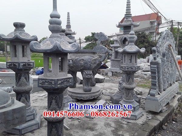12 Đỉnh lư hương đèn đá xanh hình tròn thắp hương nhang đình đền chùa miếu nhà thờ từ đường nghĩa trang khu lăng mộ mồ mả đẹp bán tại Thừa Thiên Huế