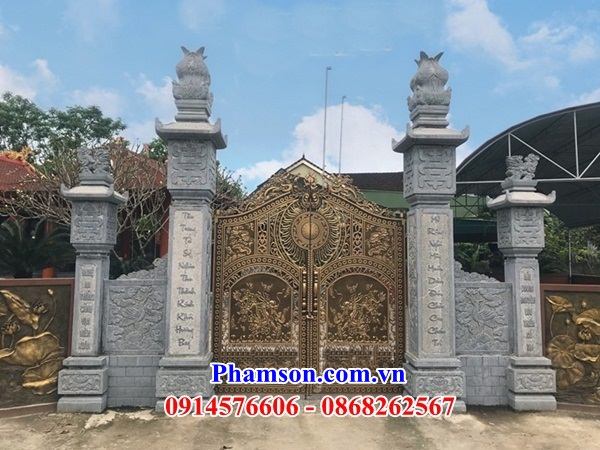 12 Mẫu cổng đá xanh hiện đại tứ trụ tam quan đình đền chùa miếu từ đường nhà thờ họ tổ tiên gia tộc đẹp bán tại Hải Phòng