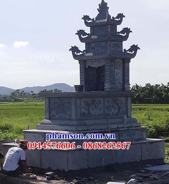 13 Mộ mồ mả gia đình dòng họ ông bà bố mẹ ba mái bằng đá xanh đẹp bán tại Lai Châu