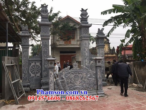 14 Cổng đá xanh tự nhiên tứ trụ tam quan nhà thờ từ đường dòng họ gia tộc tổ tiên đình đền chùa miếu đẹp bán tại Quảng Ninh