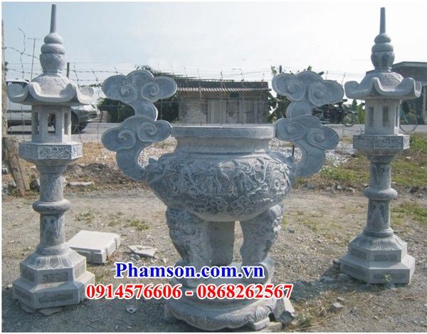 14 Đỉnh lư hương đèn đá xanh nguyên khối thắp hương nhang đình đền chùa miếu nhà thờ từ đường nghĩa trang khu lăng mộ mồ mả gia đình dòng họ tổ tiên đẹp bán tại Quảng Nam