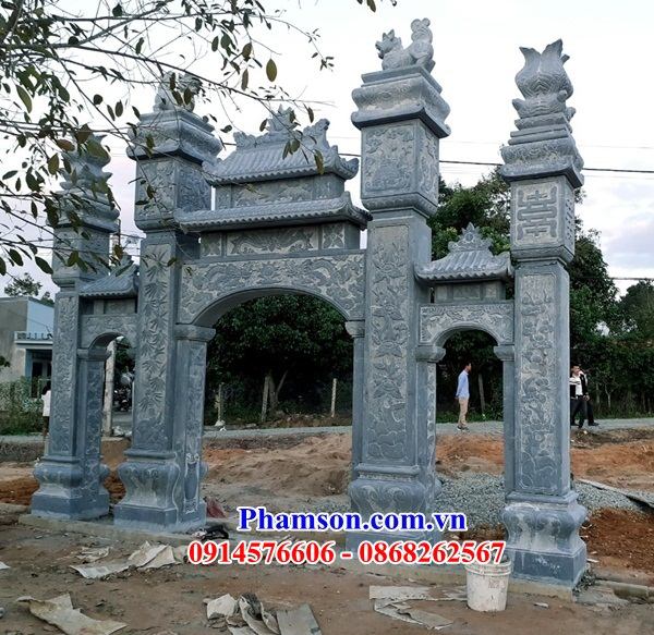 15 Cổng tứ trụ tam quan đá nhà thờ nguyên khối từ đường dòng ho tổ tiên đình đền chùa miếu đẹp bán tại Thái Bình