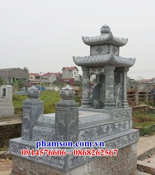 15 Mộ mồ mả đá tự nhiên nguyên khối hai mái ông bà bố mẹ gia đình dòng họ đẹp bán tại Hưng Yên
