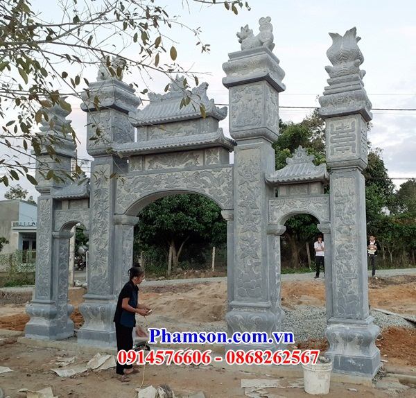 16 Cổng đá xanh ninh bình tứ trụ tam quan nhà thờ từ đường dòng họ gia đình tổ tiên đẹp bán tại Nam Định