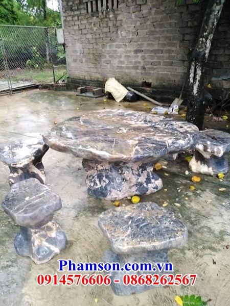17 Bàn ghế đá tự nhiên nguyên khối hiện đại đẹp lắp sân vườn biệt thự nhà từ gia tiểu cảnh bán Bình Thuận
