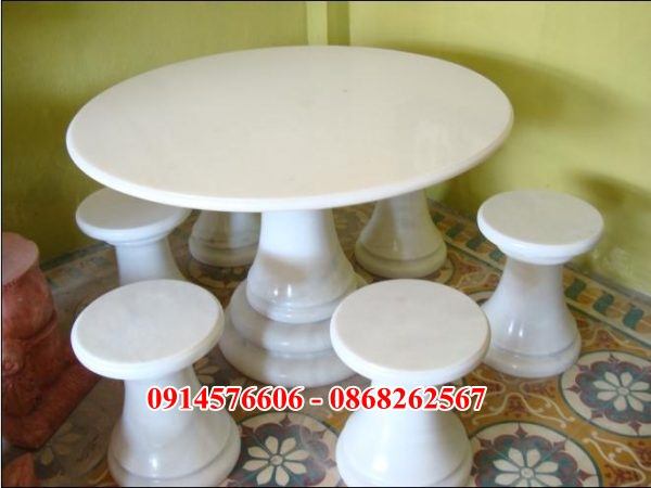 18 Bàn ghế đá trắng nguyên khối hiện đại Ninh Thuận