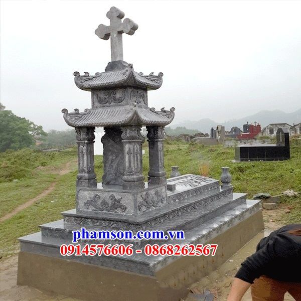18 Mộ đá xanh khu lăng nghĩa trang gia đình dòng họ cất giữ để hũ tro hài cốt ông bà bố mẹ ba má công giáo đạo thiên chúa đẹp bán tại Lâm Đồng