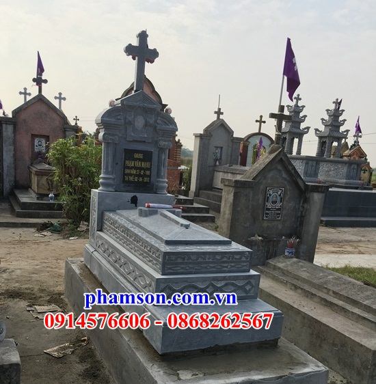 19 Mộ đá nghĩa trang khu lăng mồ mả cất giữ để hũ tro hài cốt gia đình dòng họ ông bà bố mẹ ba má công giáo đạo thiên chúa đẹp bán tại Gia Lai