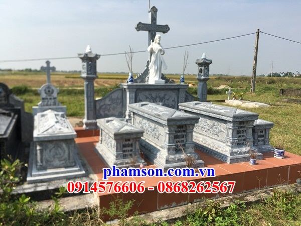19 Mộ đá xanh nghĩa trang khu lăng mồ mả cất giữ để hũ tro hài cốt gia đình dòng họ ông bà bố mẹ ba má công giáo đạo thiên chúa đẹp bán tại Gia Lai