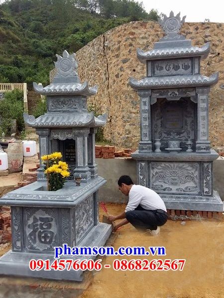 19 Mộ mồ mả đá thanh hóa hai mái ông bà bố mẹ gia đình dòng họ đẹp bán tại Thái Bình