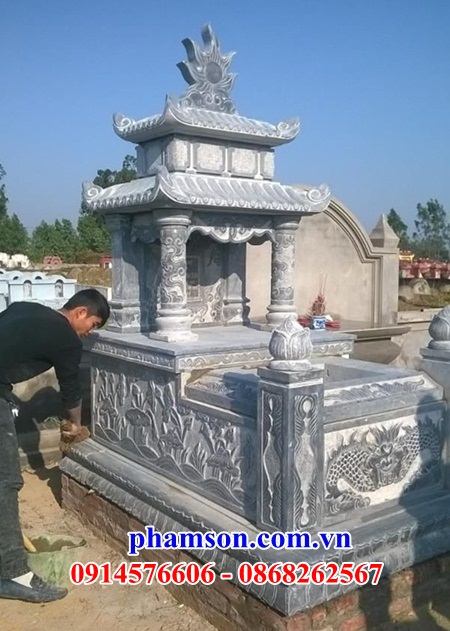 19 Mộ mồ mả đá xanh hai mái ông bà bố mẹ gia đình dòng họ đẹp bán tại Thái Bình