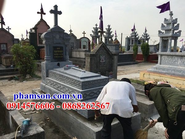 21 Mộ đá nghĩa trang khu lăng cất giữ để hũ tro hài cốt gia đình dòng họ ông bà bố mẹ ba má công giáo đạo thiên chúa đẹp bán tại kon tum