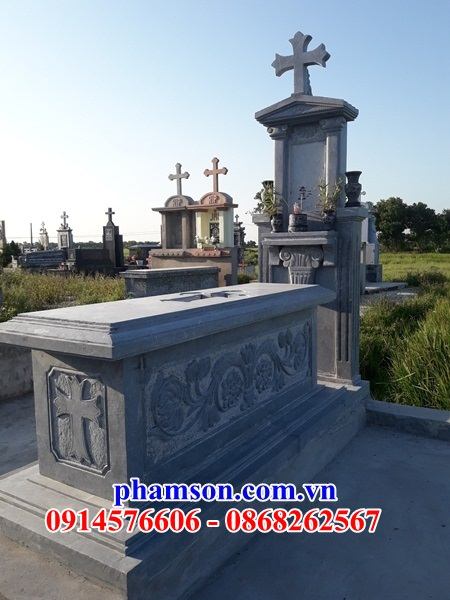 21 Mộ đá thanh hóa nghĩa trang khu lăng cất giữ để hũ tro hài cốt gia đình dòng họ ông bà bố mẹ ba má công giáo đạo thiên chúa đẹp bán tại kon tum