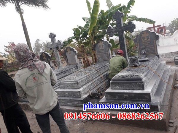 22 Mộ đá thanh hóa nghĩa trang khu lăng mồ mả cất giữ để hũ tro hài cốt dòng họ gia đình ông bà bố mẹ ba má công giáo đạo thiên chúa đẹp bán tại Bình Thuận