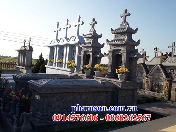 24 Mộ đá thanh hóa khu lăng nghĩa trang mồ mả cất giữ để tro hài cốt gia đình dòng họ ông bà bố mẹ ba má công giáo đạo thiên chúa đẹp bán tại Khánh Hòa