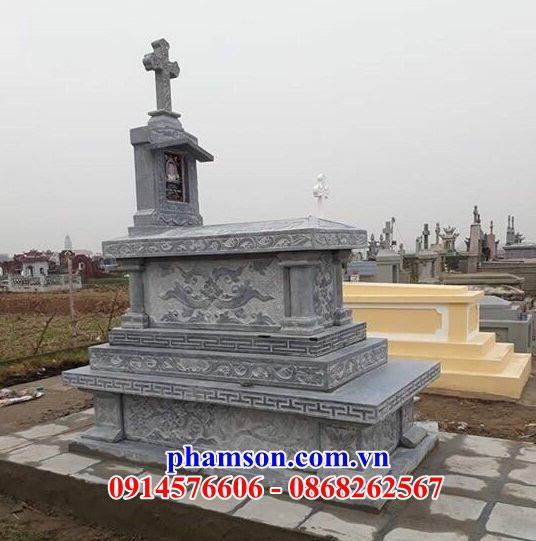 25 Mộ đá xanh khu lăng nghĩa trang mồ mả cất giữ để hũ tro hài cốt gia đình dòng họ ông bà bố mẹ ba má công giáo đạo thiên chúa đẹp bán tại Phú Yên