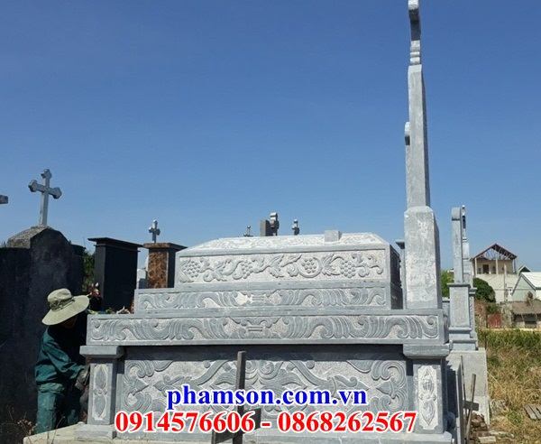 26 Mộ đá nghĩa trang khu lăng mồ mả cất giữ để hũ tro hài cốt gia đình dòng họ ông bà bố mẹ ba má công giáo đạo thiên chúa đẹp bán tại Bình Định