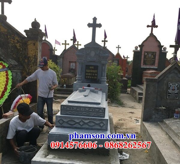 28 Mộ đá nghĩa trang khu lăng mồ mả cất giữ để hũ tro hài cốt gia đình dòng họ ông bà bố mẹ ba má công giáo đẹp bán tại Quảng Nam