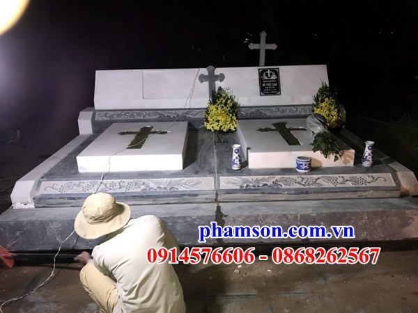 28 Mộ đá trắng nghĩa trang khu lăng mồ mả cất giữ để hũ tro hài cốt gia đình dòng họ ông bà bố mẹ ba má công giáo đẹp bán tại Quảng Nam