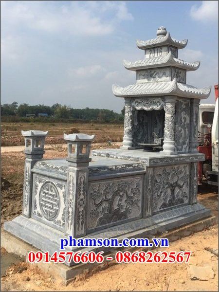 28 Mộ mồ mả gia đình ông bà bố mẹ ba mái cất giữ để hũ tro hài cốt ba mái bằng đá thanh hóa đẹp bán tại Ninh Thuận