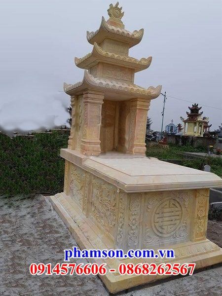 28 Mộ mồ mả gia đình ông bà bố mẹ ba mái cất giữ để hũ tro hài cốt ba mái bằng đá vàng đẹp bán tại Ninh Thuận