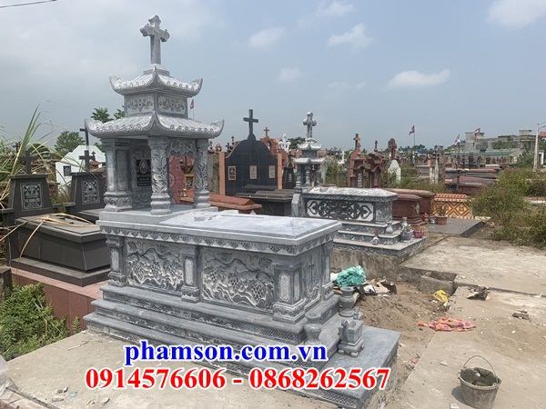29 Mộ đá thanh hóa nghĩa trang khu lăng mồ mả cất giữ để hũ tro hài cốt gia đình dòng họ ông bà bố mẹ ba má công giáo đạo thiên chúa đẹp bán tại Đà Nẵng