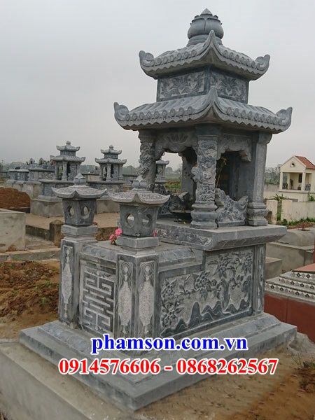 32 Mộ mồ mả đá xanh hai mái gia đình dòng họ ông bà bố mẹ đẹp bán tại Lai Châu