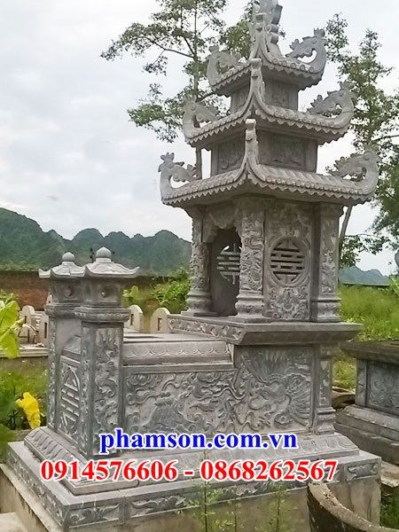 34 Mộ mồ mả cất giữ để hũ hộp tro hài cốt gia đình dòng họ ông bà mẹ ba mái bằng đá tự nhiên nguyên khối đẹp bán tại Lâm Đồng