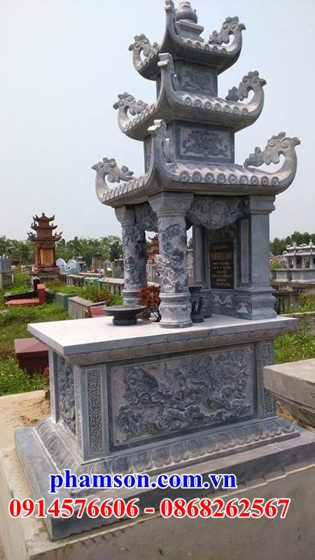 34 Mộ mồ mả cất giữ để hũ hộp tro hài cốt gia đình dòng họ ông bà mẹ ba mái bằng đá xanh đẹp bán tại Lâm Đồng