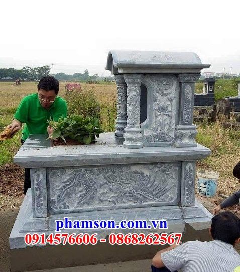 35 Mộ mồ mả một mái bằng đá xanh cất giữ để đựng hũ hộp tro hài cốt gia đình dòng họ ông bà bố mẹ ba má đẹp bán tại Đồng Nai