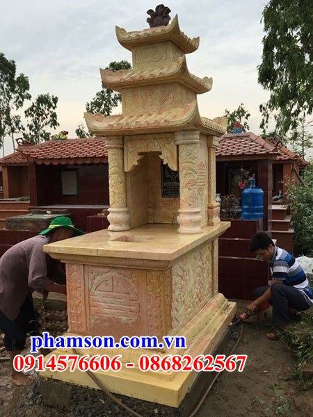 38 Mộ mồ mả cất giữ để hũ hộp đựng tro hài cốt gia đình ông bà bố mẹ má ba mái bằng đá vàng đẹp bán tại Bình Phước