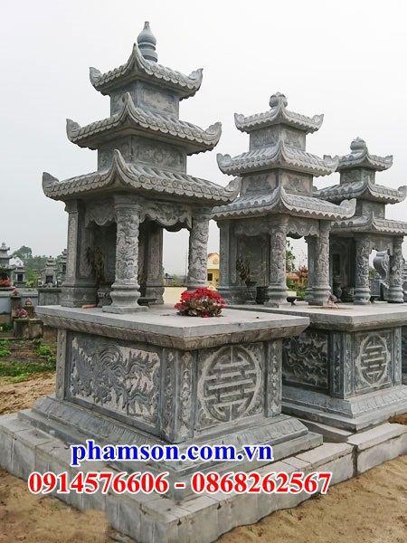 38 Mộ mồ mả cất giữ để hũ hộp đựng tro hài cốt gia đình ông bà bố mẹ má ba mái bằng đá xanh đẹp bán tại Bình Phước