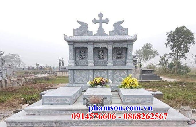 39 Mẫu mộ đá đôi hai ba ngôi liền nhau nghĩa trang khu lăng mồ mả cất giữ để tro hài cốt gia đình dòng họ ông bà bố mẹ ba má công giáo đạo thiên chúa đẹp bán tại Sơn La