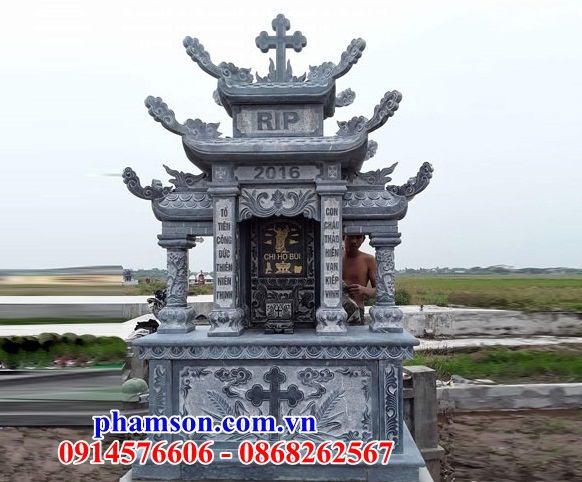 43 Mộ đá thanh hóa nghĩa trang khu lăng mồ mả cất giữ để hũ lọ tro hài cốt gia đình dòng họ ông bà bố mẹ công giáo đạo thiên chúa đẹp bán tại Tuyên Quang
