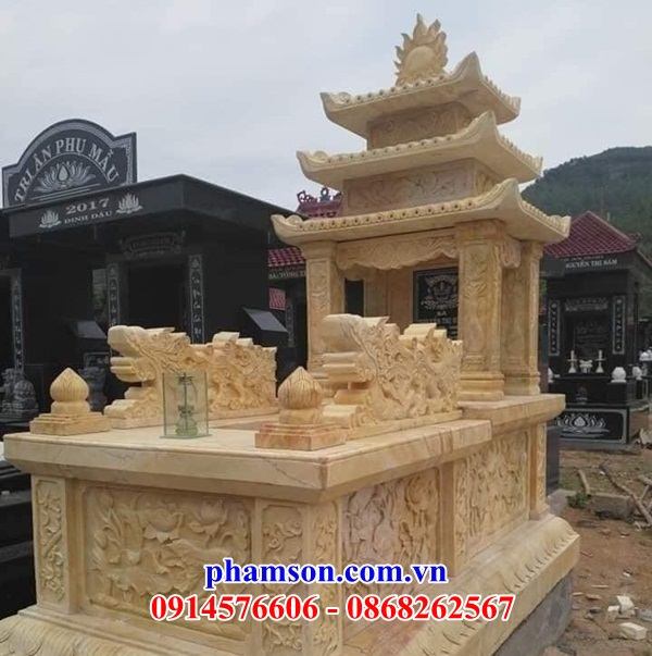 48 Mộ mồ mả cất giữ để hũ hộp đựng tro hài cốt ba mái bằng đá vàng đẹp bán tại Kiên Giang