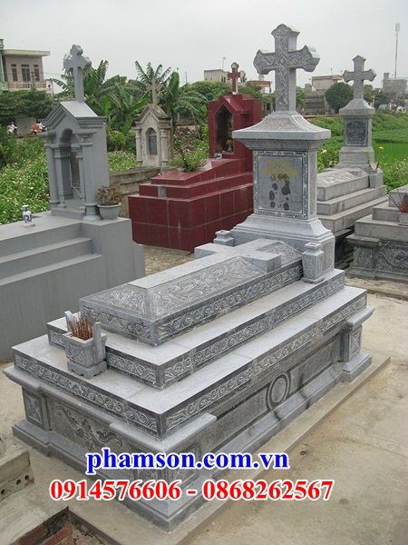 51 Mộ đá nghĩa trang khu lăng mồ mả gia đình dòng họ ông bà bố mẹ công giáo đạo thiên chúa đẹp bán tại Quảng Ninh