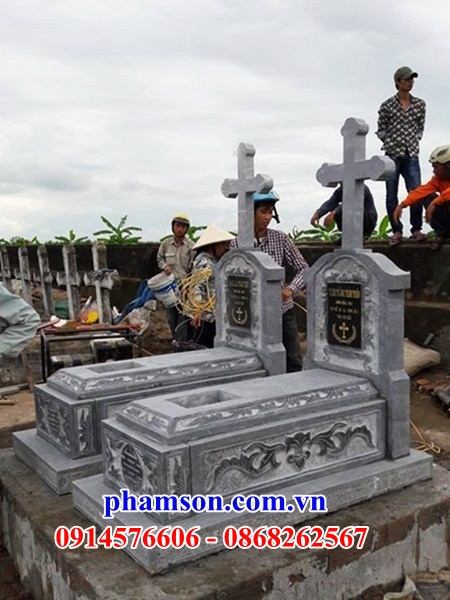 51 Mộ đá tự nhiên nguyên khối nghĩa trang khu lăng mồ mả gia đình dòng họ ông bà bố mẹ công giáo đạo thiên chúa đẹp bán tại Quảng Ninh