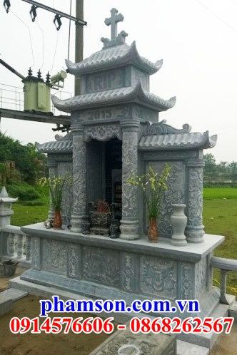 51 Mộ đá xanh nghĩa trang khu lăng mồ mả gia đình dòng họ ông bà bố mẹ công giáo đạo thiên chúa đẹp bán tại Quảng Ninh