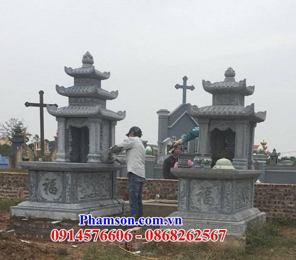 51 Mộ mồ mả cất giữ để đựng hũ hộp tro hài cốt gia đình dòng họ bố mẹ má ba mái bằng đá xanh đẹp bán tại Tiền Giang